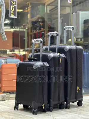 Original Channel Black Leather Three Set Travelling Bag