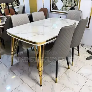 Modern Wooden Top Dinning Table Set of 6 Chairs