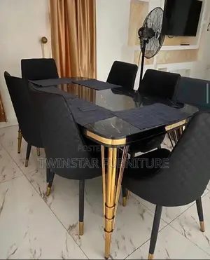 Modern Wooden Top Dinning Table Set of 6 Chairs