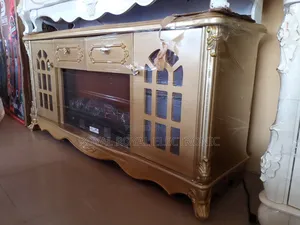 Modern Tv Stand With Drawer and Electric Fireflame - Brown