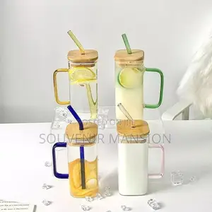 400ml Square Mug With Lid and Straw