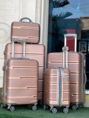 Set of 5 Peach Rubber Plastic Travelling Luggage Boxes