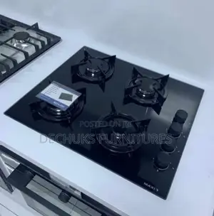 Brand New Maxi 60 by 60cm 4 Burner Gas Hob, Black Glass Body