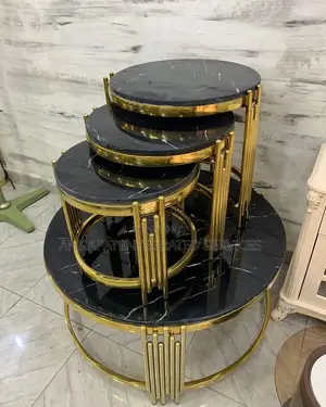 3 in 1 Black and Golden Marble Top Centre Table