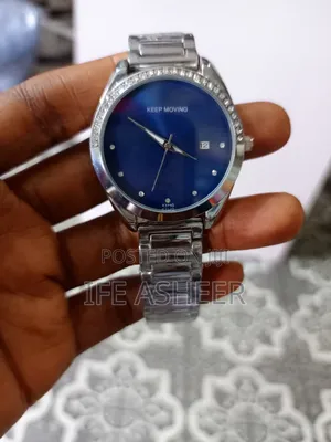 Men's Blue Face Wrist Watch 01- Silver