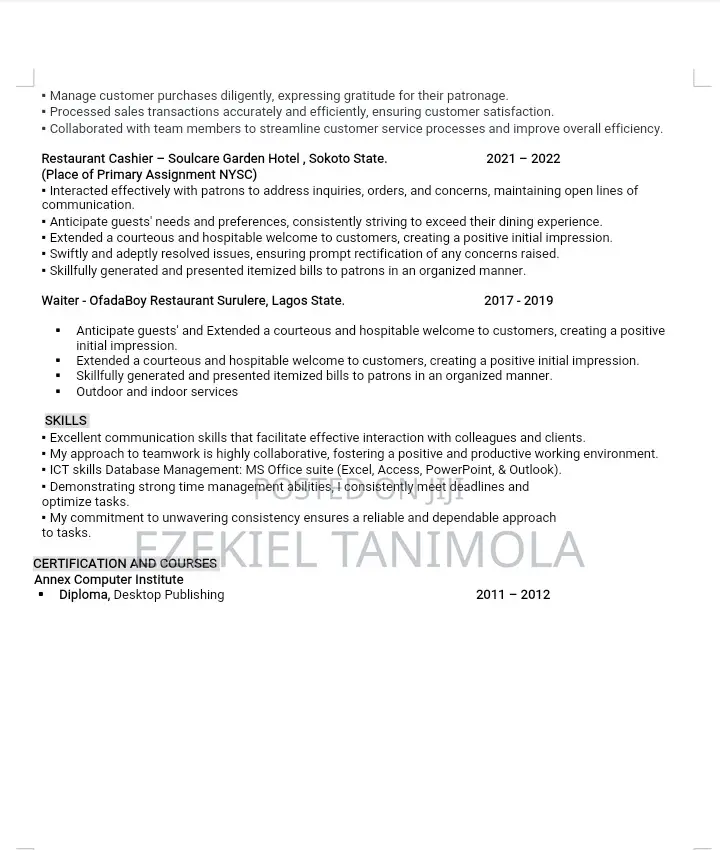 Part-Time Weekend CV