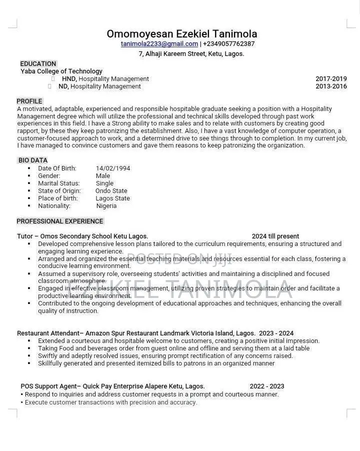 Part-Time Weekend CV