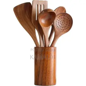 Wooden Cooking Utensil Set With Holder Spoon