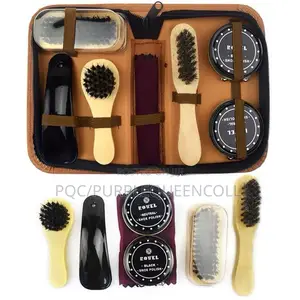 7 PCS Deluxe Combo Shoe Shine Care Kit With Leather Case