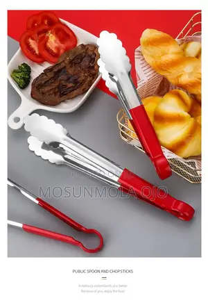 Stainless Steel Red Scalloped Coated Kitchen Tongs
