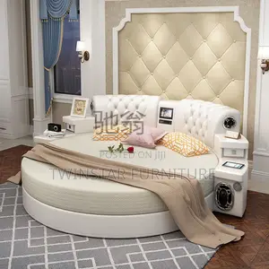 Modern Luxury Leather Round Bed With Tv Bluetooth Speaker
