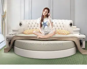 Modern Luxury Leather Round Bed With Tv Bluetooth Speaker