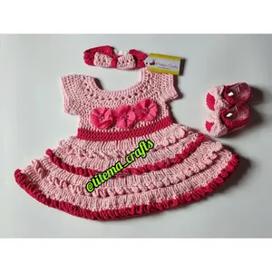 Adelia Crochet Baby Dress Set (Light Pink)