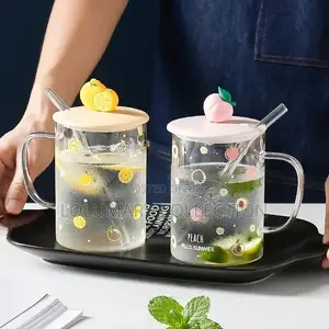 Fruit Straw Glass Cup Transparent Straw Handle Mug Office