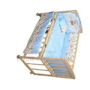 Wooden Baby Cot- Blue and Pink