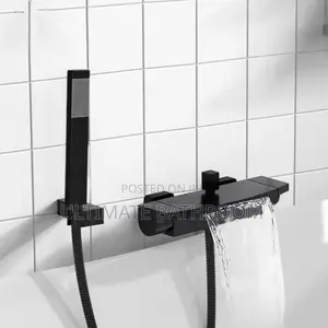 Wall Mounted Waterfall Black Bath Mixer Faucet For Acrylic Bathtubs
