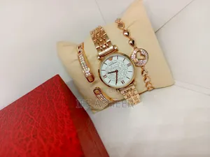 Ladies Emporio Armani Rose Gold Wrist Watch With 2 Bracelets