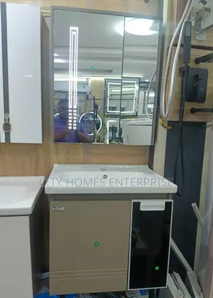 Mirror With Hand Wash Basin Cabinet Set