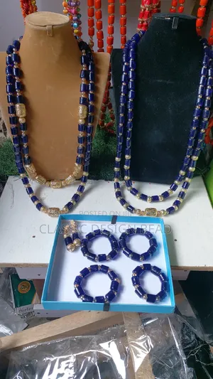 Blue and Gold Beaded Necklace