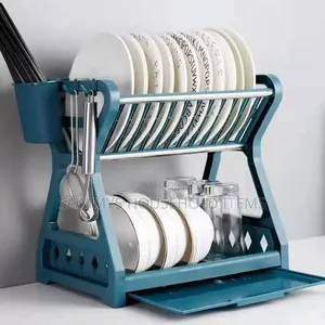Plastic Plate/Dish Draining Rack With Cutlery Holder