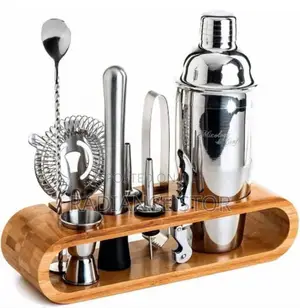 Stainless Steel Cocktail/Bar Ser With Wooden Stand