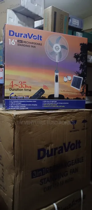 16" 3 in 1 Duravolt Rechargeable Fan With 2 Bulb and Panel