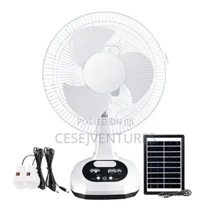 Solar AC, Rechargeable Table Fan With LED USB Ports