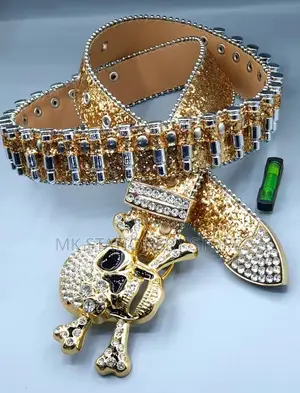 Rhinostone Demon Head Leather Belt