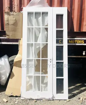 4ft Hardwooden Glass Door White (Comes With Frame and Locks)