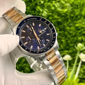 Original Maserati Chronograph Blue Dail Silver Chain Watch