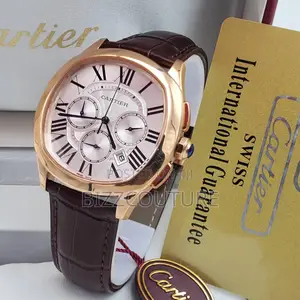 Original Cartier Chronograph Brown Leather Watch in Store