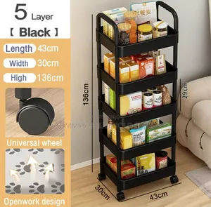 5tier Plastic Rolling Trolley Cart Storage With Wheels
