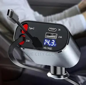 4in1 3ft Retractable 66w Fast Car Charger Usb a and Usb C