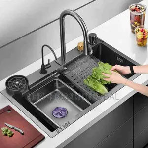 Luxury Rainfall Faucet Kitchen Sink With Pullout Mixer Tap