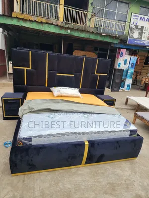 Black 6by6 Upholstery Padded Bed Frame With Two Bed Sides