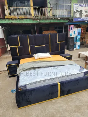 6by6 Black Upholstery Padded Bed Frame With Two Bed Sides