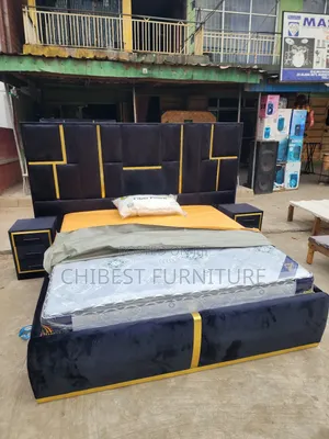 6by6 Upholstery Padded Bed Frame With Two Side Drawers
