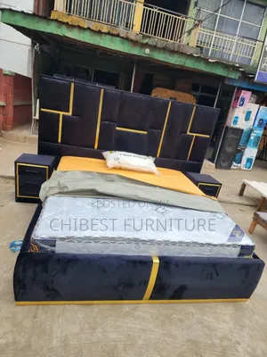 6by6 Upholstery Padded Bed Frame With Two Side Drawers