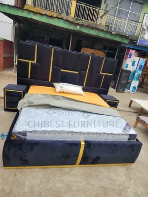 6by6 Upholstery Padded Bed Frame With Two Side Drawers