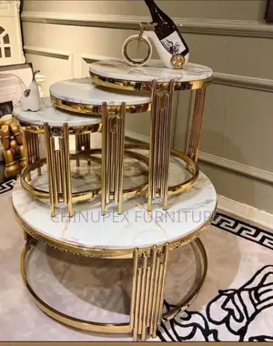 Center Table With 3 Side Stools All Marble Top