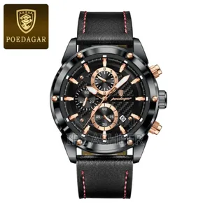 Poedagar Water Resistant Men Leather Watch With Chronograph