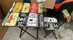 Designer Wooden Foldable 1table 1chair With Metal Legs