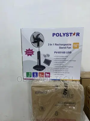 Unique Polystar 16" Rechargeable Standing Fan With Solar
