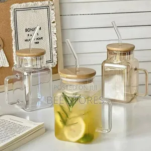 Glass Cup With Straw and Bamboo Cover