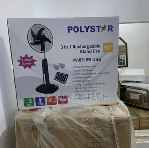 Polystar 16inches Rechargeable Standing Fan With Solar