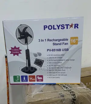 Low Solar Panel 16inches Polystar Rechargeable Standing Fan