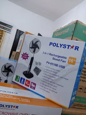 Polystar 3 in 1 Rechargeable Fan 16 Inches- Strong Led Light