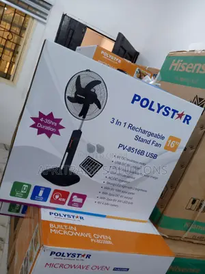 Polystar 3 in 1 Rechargeable Fan 16 Inches- Two Led Bulbs