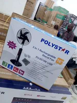 Polystar 16 Inches Rechargeable Fan PV-8516B- Solar Charge