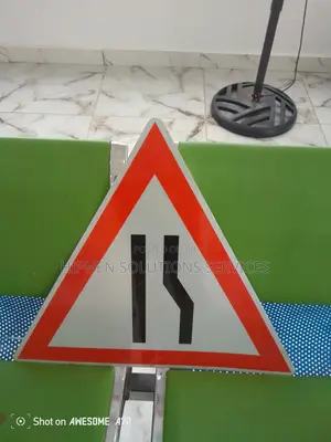 Traffic Safety Road Narrows Sign